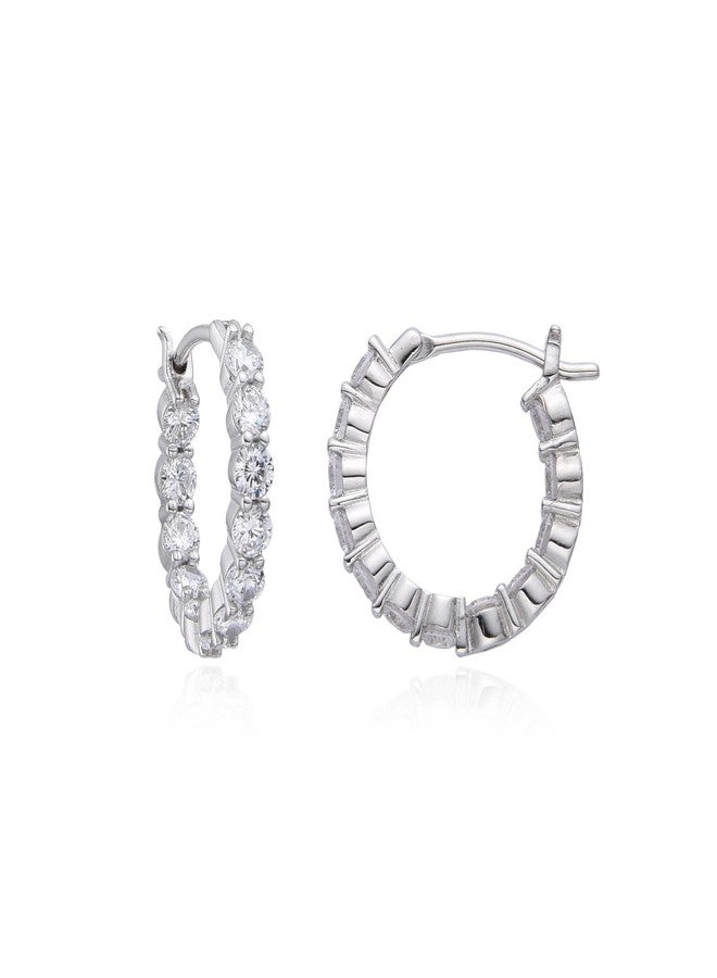 Miss Glorael Sparkling Cubic Zirconia Circle Earrings, Platinum Plated Elegant Hoops for Women, Timeless Gift & Everyday Jewelry Accessory - Image 1