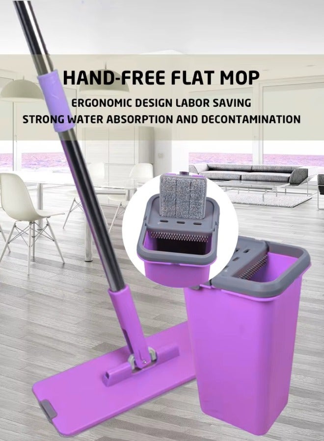 AKC Flat Squeeze Mop and Bucket – Hand-Free Self-Washing Microfiber Flat Mop for Wet & Dry Cleaning on Hardwood, Laminate (Plastic, 5.5 Ltr) Multicolor - Image 1
