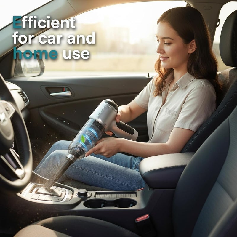 LinJie Handheld Vacuums, 12000pa Car Vacuum Cleaner,Electric Air Duster, 3 in 1 Mini Handheld Vacuum Cleaner,Lightweight Design with Digital Display,For Car Home Carpet Stairs Pet Hair Cleaning Grey - Image 2
