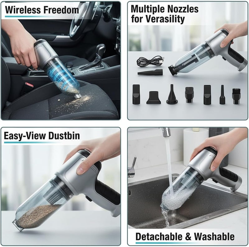 LinJie Handheld Vacuums, 12000pa Car Vacuum Cleaner,Electric Air Duster, 3 in 1 Mini Handheld Vacuum Cleaner,Lightweight Design with Digital Display,For Car Home Carpet Stairs Pet Hair Cleaning Grey - Image 5