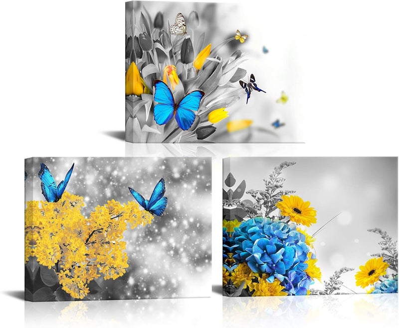 Kalormore 3-Piece Canvas Wall Art with Blue Butterflies - Image 1
