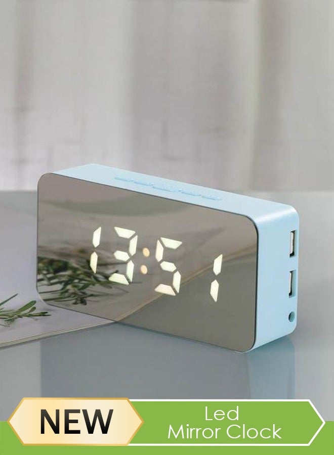 إسكدنيا Digital Colorful LED Mirror Alarm Clock,Smart Nightlight Digital Alarm Clock Battery Operated Table Electronic Clock Easy Operation Clock with Date Indoor Temperature for Kids - Image 1