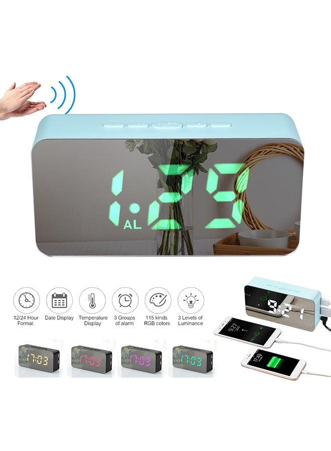 إسكدنيا Digital Colorful LED Mirror Alarm Clock,Smart Nightlight Digital Alarm Clock Battery Operated Table Electronic Clock Easy Operation Clock with Date Indoor Temperature for Kids - Image 3