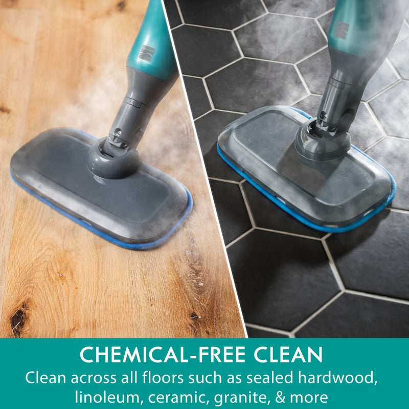 Kenmore SM2050 2-in-1 Steam Mop Hard Floor Cleaner with 2 Modes & 2pcs Washable Pads for Carpets, Rugs and Upholstery, Green - Image 3