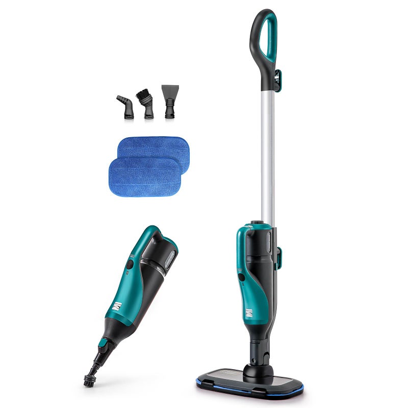 Kenmore SM2050 2-in-1 Steam Mop Hard Floor Cleaner with 2 Modes & 2pcs Washable Pads for Carpets, Rugs and Upholstery, Green - Image 1