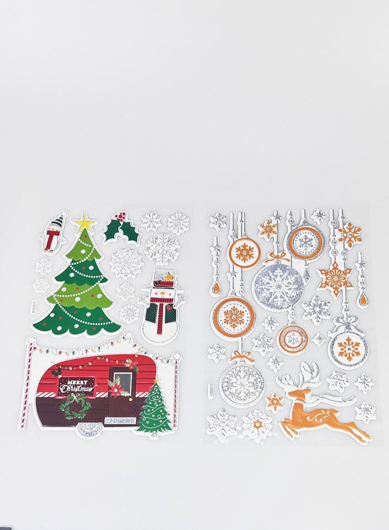 YOMA 4 Sheets Reusable Christmas Window Stickers, Christmas Window Stickers, Snowflake Stickers, Snowflake Reindeer Santa Claus Double Sided Removable Static Stickers - Image 3