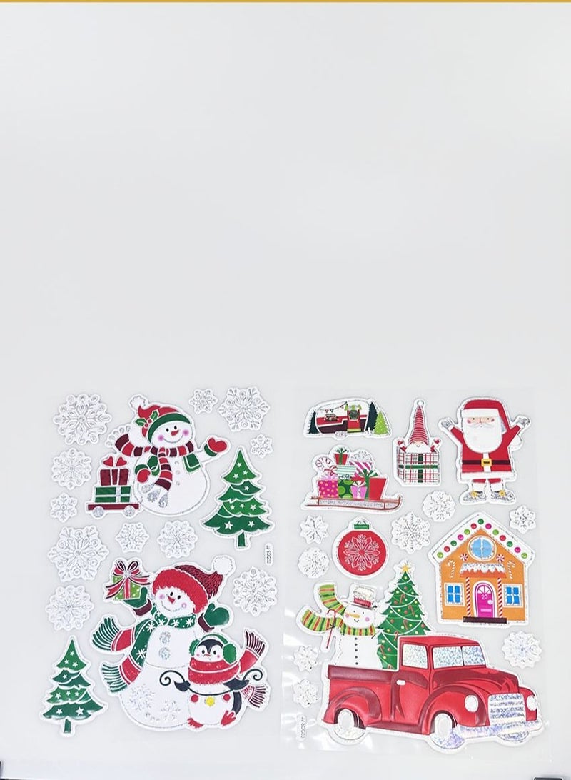 YOMA 4 Sheets Reusable Christmas Window Stickers, Christmas Window Stickers, Snowflake Stickers, Snowflake Reindeer Santa Claus Double Sided Removable Static Stickers - Image 2