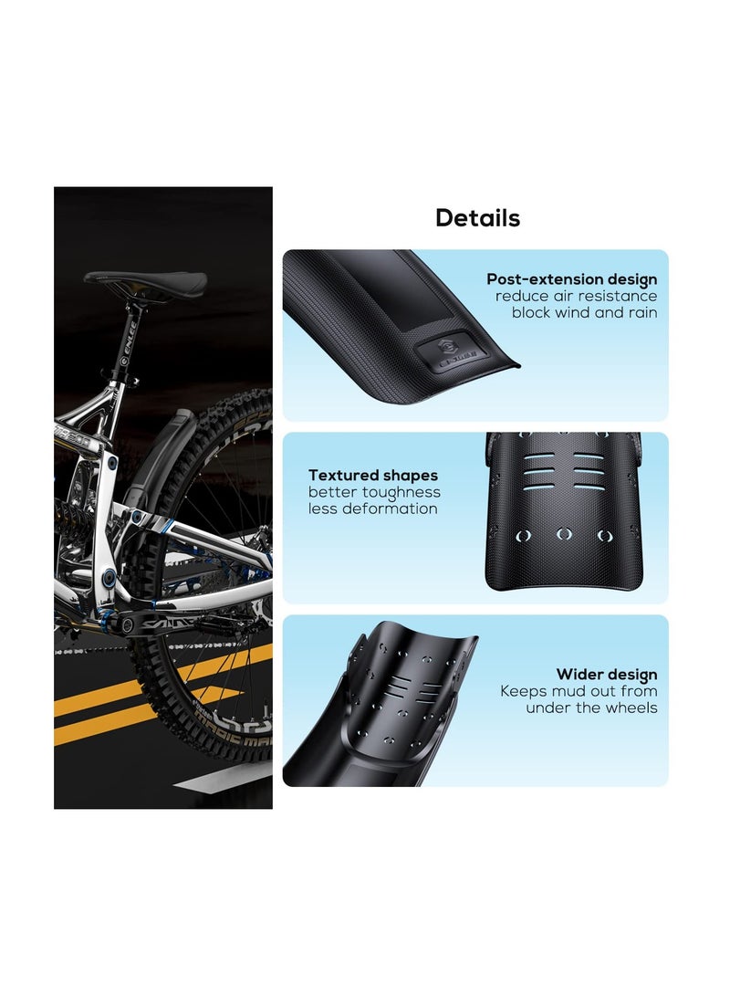 SOLARAE واقية دراجة، 2 قطعة واقية دراجة جبلية عالمية، مجموعة واقيات دراجة، واقيات دراجة قابلة للتعديل، تغطية كاملة عالمية سميكة وعريضة، واقيات دراجة جبلية خلفية + أمامية مجموعة واقي طين دراجة جبلية - Image 5