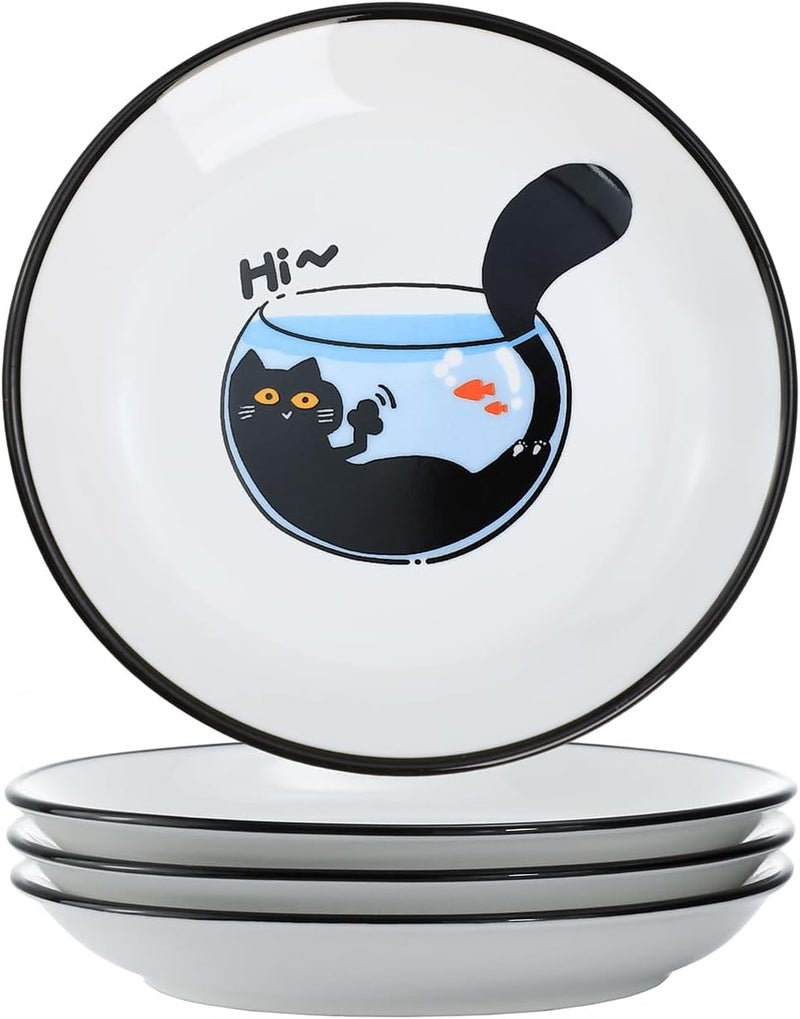 SOCOSY Cute Naughty Black Cats Pattern Ceramic Seasoning Dishes Sauce Dish Sushi Dipping Bowl Appetizer Plates Tea Bag Holder Serving Dish for Kitchen 5 Inch Set of 4  - Image 2