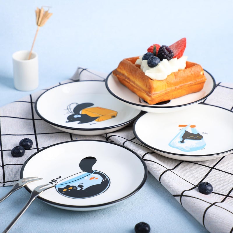 SOCOSY Cute Naughty Black Cats Pattern Ceramic Seasoning Dishes Sauce Dish Sushi Dipping Bowl Appetizer Plates Tea Bag Holder Serving Dish for Kitchen 5 Inch Set of 4  - Image 4