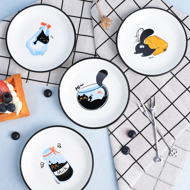 SOCOSY Cute Naughty Black Cats Pattern Ceramic Seasoning Dishes Sauce Dish Sushi Dipping Bowl Appetizer Plates Tea Bag Holder Serving Dish for Kitchen 5 Inch Set of 4  - Image 3