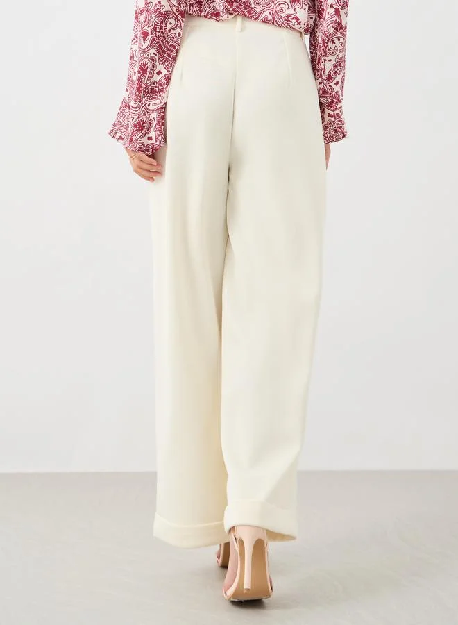 Styli Styli Solid Pleated Wide Leg Knit Pants