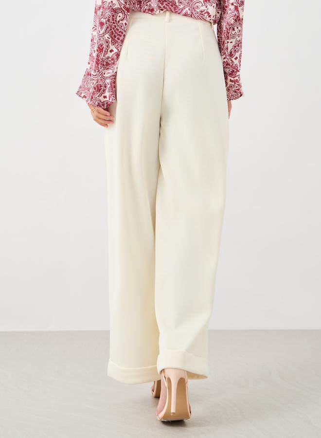 Styli Solid Pleated Wide Leg Knit Pants - Image 4