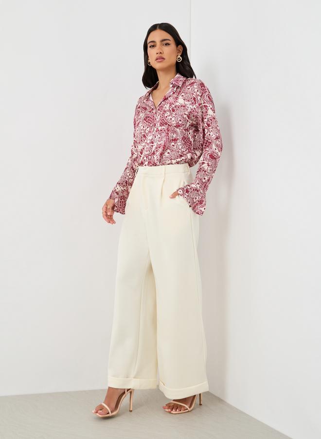 Styli Solid Pleated Wide Leg Knit Pants - Image 1