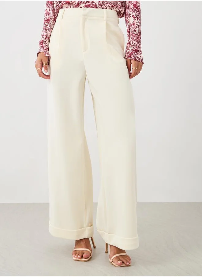Styli Styli Solid Pleated Wide Leg Knit Pants