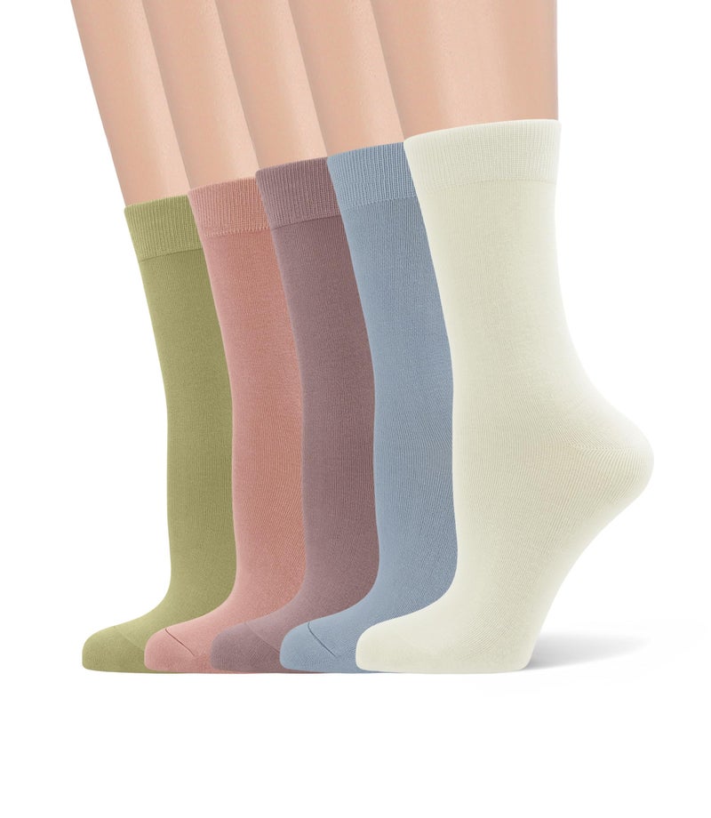 SERISIMPLE Women's Soft Thin Viscose Bamboo Crew Socks, Fit Stretchy Casual, Business, Dress Calf Sock 5 Pairs (US, Alpha, Medium, Regular, Regular, Assorted3) - Image 1
