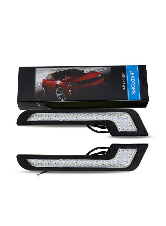 LEADTOPS Daytime Running Lights LED White Light L-Shape Strips 72 SMD Glass Lens with Back Sticker 12V DRL 6W DIY LED Lamp 100% Waterproof (2 Pack) - Image 1