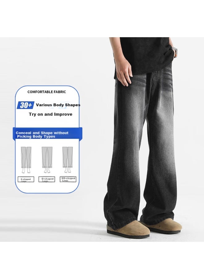 Wassup Sohot American-style Jeans For Men, High Street Straight-leg Pants, Slim-fit With Slight Flare For Heightening Effect, Vintage Blue, Size S - Image 2