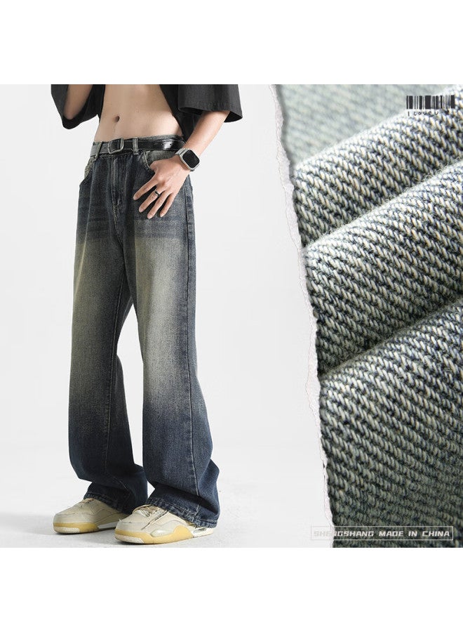 Wassup Sohot American-style Jeans For Men, High Street Straight-leg Pants, Slim-fit With Slight Flare For Heightening Effect, Vintage Blue, Size S - Image 4