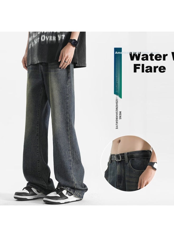 Wassup Sohot American-style Jeans For Men, High Street Straight-leg Pants, Slim-fit With Slight Flare For Heightening Effect, Vintage Blue, Size S - Image 5