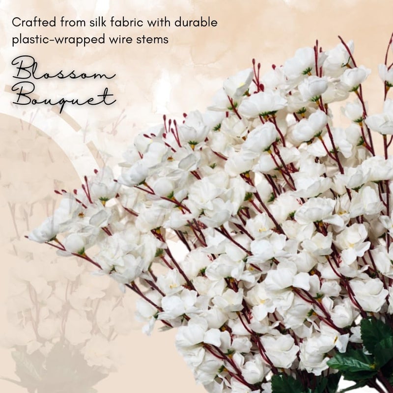 Sheux Artificial Cherry Blossom Bouquet (White) Realistic Silk Flowers for Home Decor, Wedding, and Office Arrangements, Artificial Plant for Decoration & Gifting (2 Piece) - Image 4