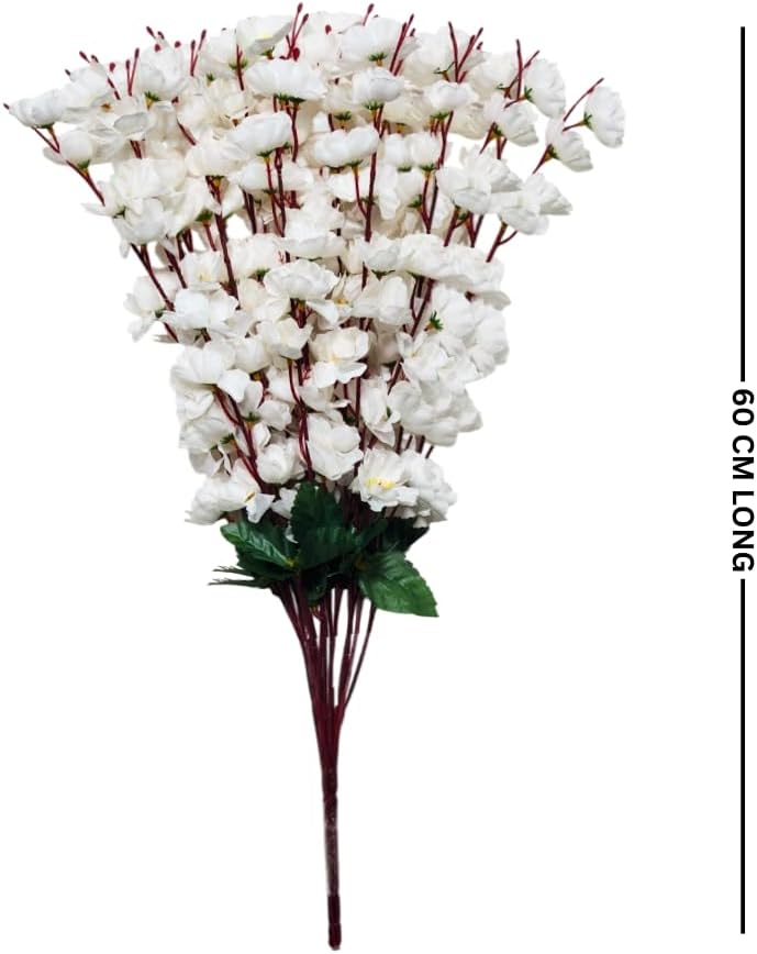 Sheux Artificial Cherry Blossom Bouquet (White) Realistic Silk Flowers for Home Decor, Wedding, and Office Arrangements, Artificial Plant for Decoration & Gifting (2 Piece) - Image 2