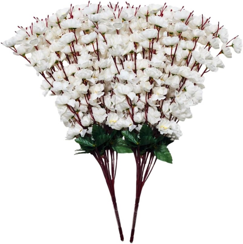 Sheux Artificial Cherry Blossom Bouquet (White) Realistic Silk Flowers for Home Decor, Wedding, and Office Arrangements, Artificial Plant for Decoration & Gifting (2 Piece) - Image 1