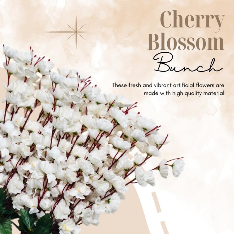 Sheux Artificial Cherry Blossom Bouquet (White) Realistic Silk Flowers for Home Decor, Wedding, and Office Arrangements, Artificial Plant for Decoration & Gifting (2 Piece) - Image 3