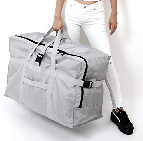 WFLB Extra Large Travel Duffel Bag with Trolley Sleeve Oversized Weekender Overnight Carry On Checked Luggage Bag Hospital Bag Anti Theft Travel Tote 28'',120L (silver) - Image 2