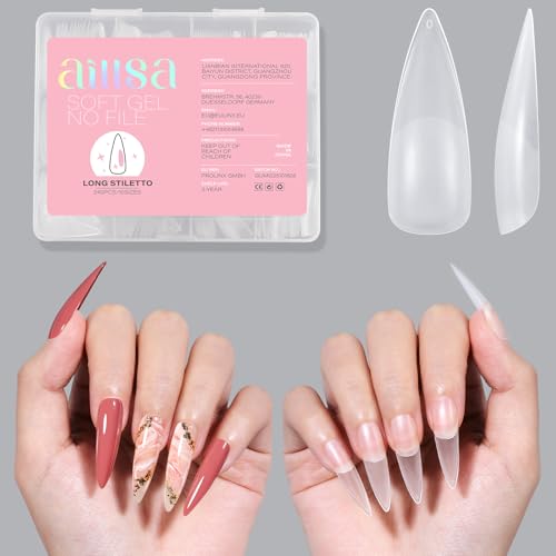 AILLSA Long Stiletto Nail Tips Upgraded Matte Gel Full Cover Nails Tips No Filed 240Pcs Preshaped Gelly Tips Acrylic Clear False Press On Soft Nail Tip for Soak Off Nail Extension 10 Sizes - Image 1