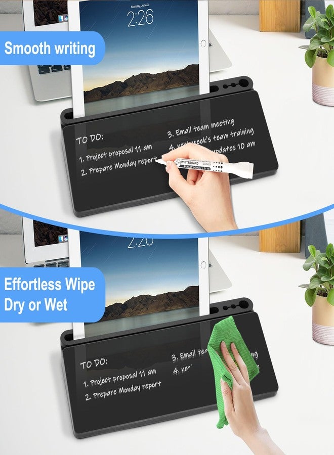 WALGLASS سبورة بيضاء زجاجية مكتبية مع مساحة تخزين، سبورة مكتبية مع حامل لوحة مفاتيح، سبورة بيضاء قابلة للمسح الجاف مع أدراج للمنزل والمدرسة ومنظمات وملحقات المكتب - أسود - Image 5