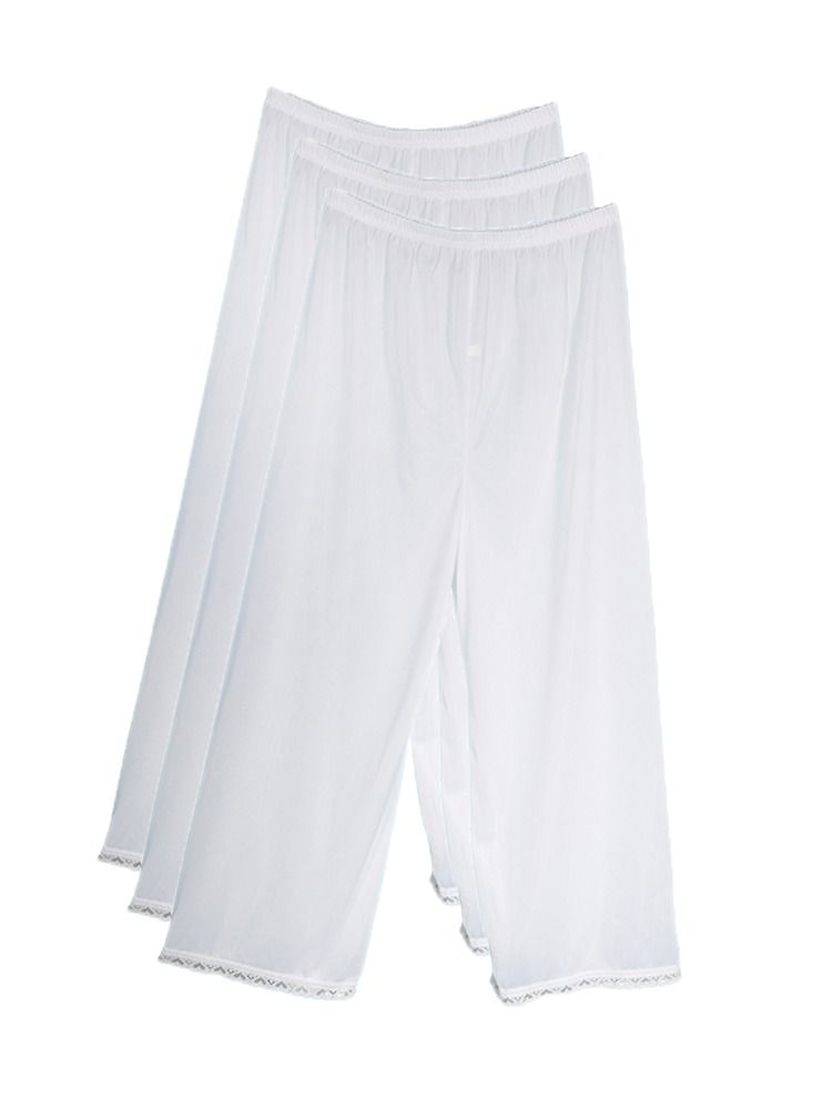 City Rose 3 - Pieces Full Length Soft inner Pants Trousers Silk 100% with Elasticised Waistband  Women White - Image 1