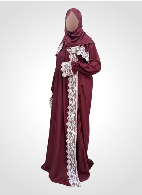 A Very Soft And Comfortable Prayer Dress With Embroidery Lace Trim Consisting Of One Piece Includes a Veil And It Covers The Whole Body With A Uniform And Wide Size Suitable For All Bodies