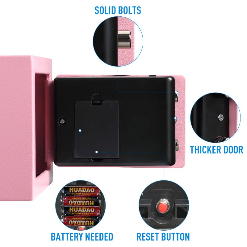 TENAMIC Safe Box 0.23 Cubic Feet Electronic Digital Security Box, Keypad Lock Box Cabinet Safes, Solid Alloy Steel Office Hotel Home Safe, Pink - Image 4