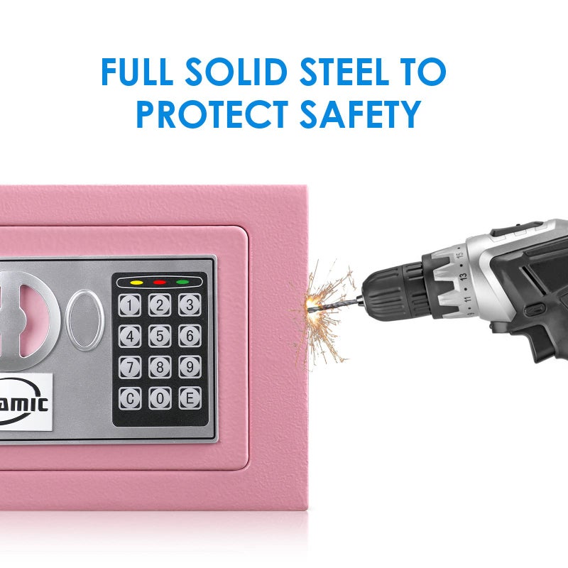 TENAMIC Safe Box 0.23 Cubic Feet Electronic Digital Security Box, Keypad Lock Box Cabinet Safes, Solid Alloy Steel Office Hotel Home Safe, Pink - Image 5