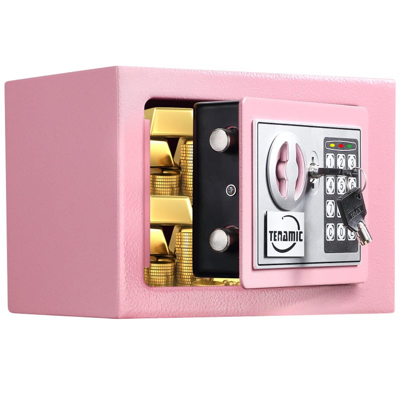 TENAMIC Safe Box 0.23 Cubic Feet Electronic Digital Security Box, Keypad Lock Box Cabinet Safes, Solid Alloy Steel Office Hotel Home Safe, Pink - Image 1