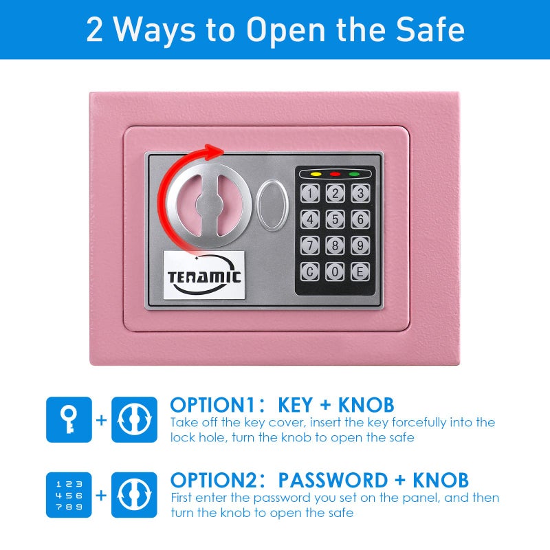 TENAMIC Safe Box 0.23 Cubic Feet Electronic Digital Security Box, Keypad Lock Box Cabinet Safes, Solid Alloy Steel Office Hotel Home Safe, Pink - Image 3
