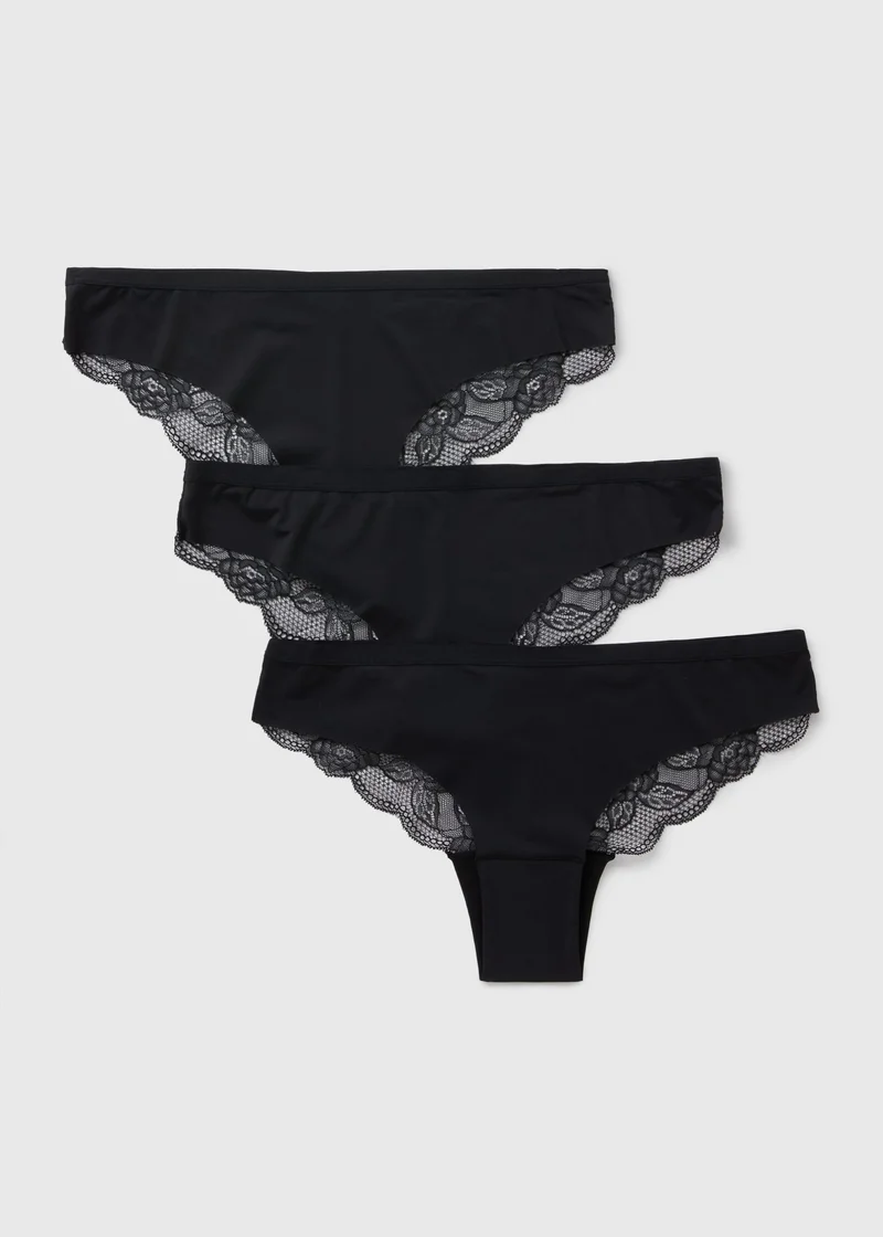 Matalan 3 Pack Black No VPL Lace Brazilian Knickers