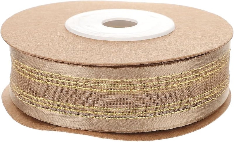 شريط ساتان مزدوج الوجه باللون الذهبي للزهور 1 لفة حرفية باقة زفاف DIY تغليف الهدايا - Image 1