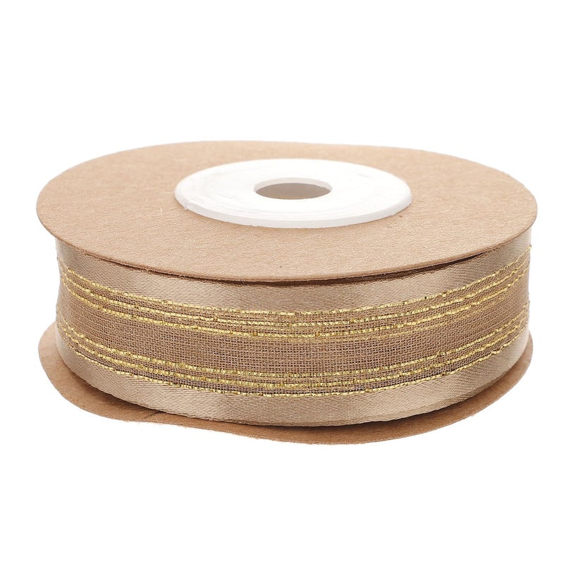 شريط ساتان مزدوج الوجه باللون الذهبي للزهور 1 لفة حرفية باقة زفاف DIY تغليف الهدايا - Image 2