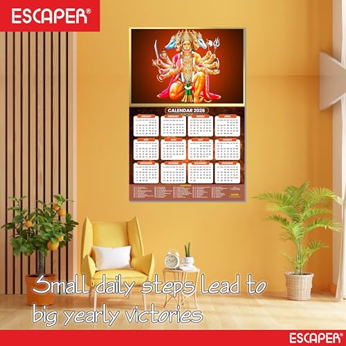 ESCAPER Panch Mukhi Hanuman Ji Religious Wall Calendar 2026 – 12 x 18 Inch, Laminated Hindu Calendar with Indian Holidays, Spiritual Wall Decor for Home, Office & Temple - Image 5