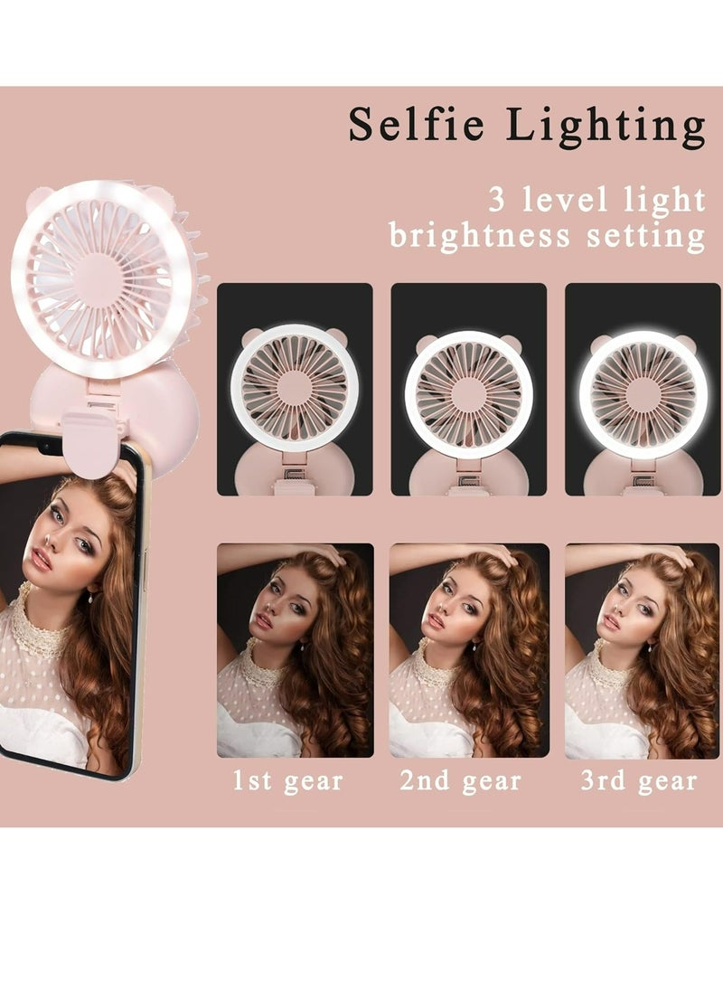 Generic - Handheld Mini Fan with Selfie Ring Light, Portable USB Rechargeable Small Pocket Fan,Rechargeable Led Ring Light With Clip-On Fan - Portable Selfie Ring Light For Smartphones & Tablets - Image 1