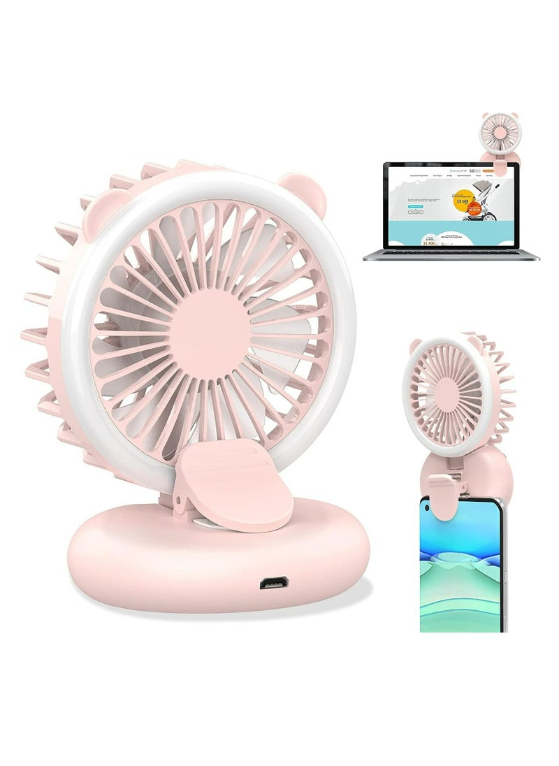 Generic - Handheld Mini Fan with Selfie Ring Light, Portable USB Rechargeable Small Pocket Fan,Rechargeable Led Ring Light With Clip-On Fan - Portable Selfie Ring Light For Smartphones & Tablets - Image 1
