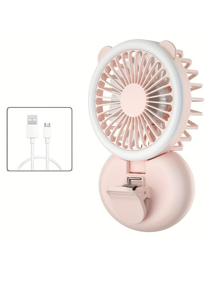 Generic - Handheld Mini Fan with Selfie Ring Light, Portable USB Rechargeable Small Pocket Fan,Rechargeable Led Ring Light With Clip-On Fan - Portable Selfie Ring Light For Smartphones & Tablets - Image 1