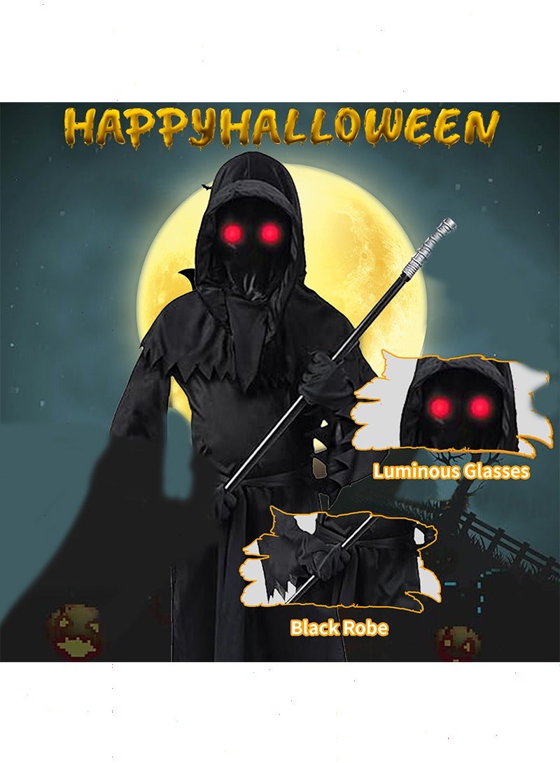 Yoawllty 5 PCS Halloween Costumes, Unisex Costume Set with Black Robe, Luminous Glasses, Gloves, Scythe for Cosplay, Halloween Costume for Halloween Decoration【S(100-110)】 - Image 3