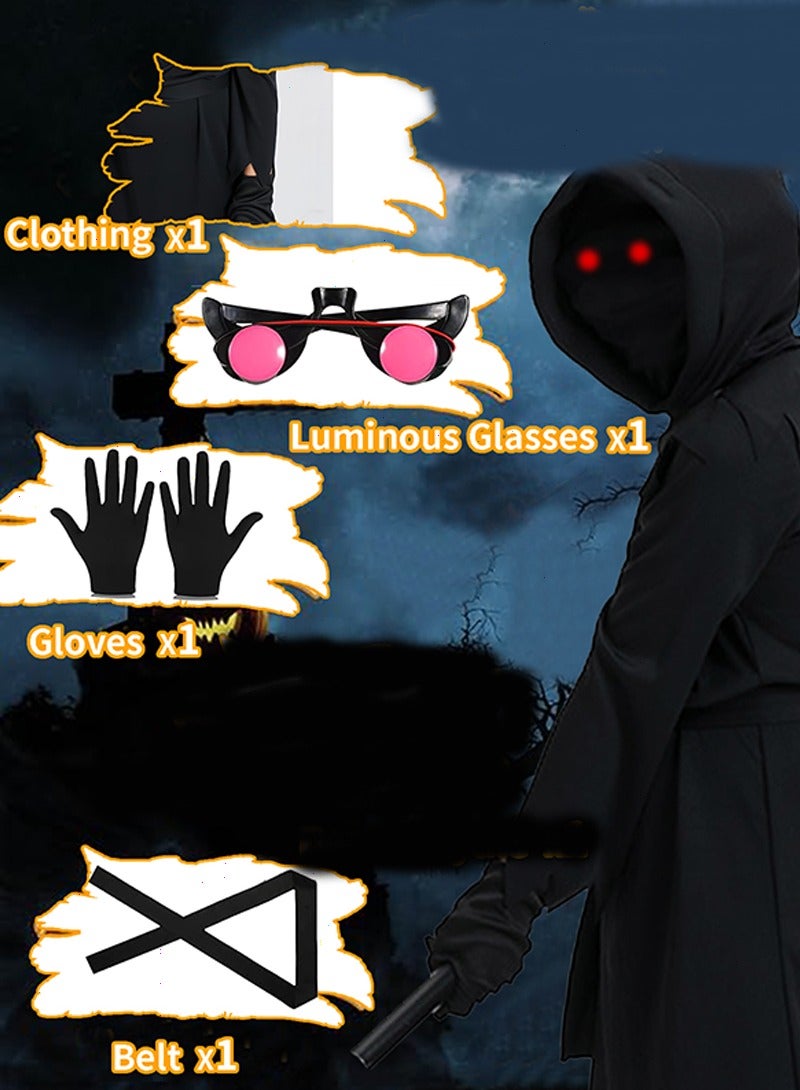 Yoawllty 5 PCS Halloween Costumes, Unisex Costume Set with Black Robe, Luminous Glasses, Gloves, Scythe for Cosplay, Halloween Costume for Halloween Decoration【S(100-110)】 - Image 4