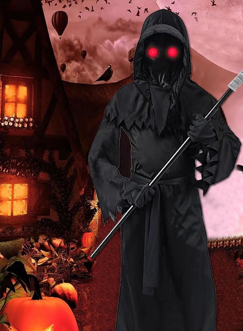 Yoawllty 5 PCS Halloween Costumes, Unisex Costume Set with Black Robe, Luminous Glasses, Gloves, Scythe for Cosplay, Halloween Costume for Halloween Decoration【S(100-110)】 - Image 5