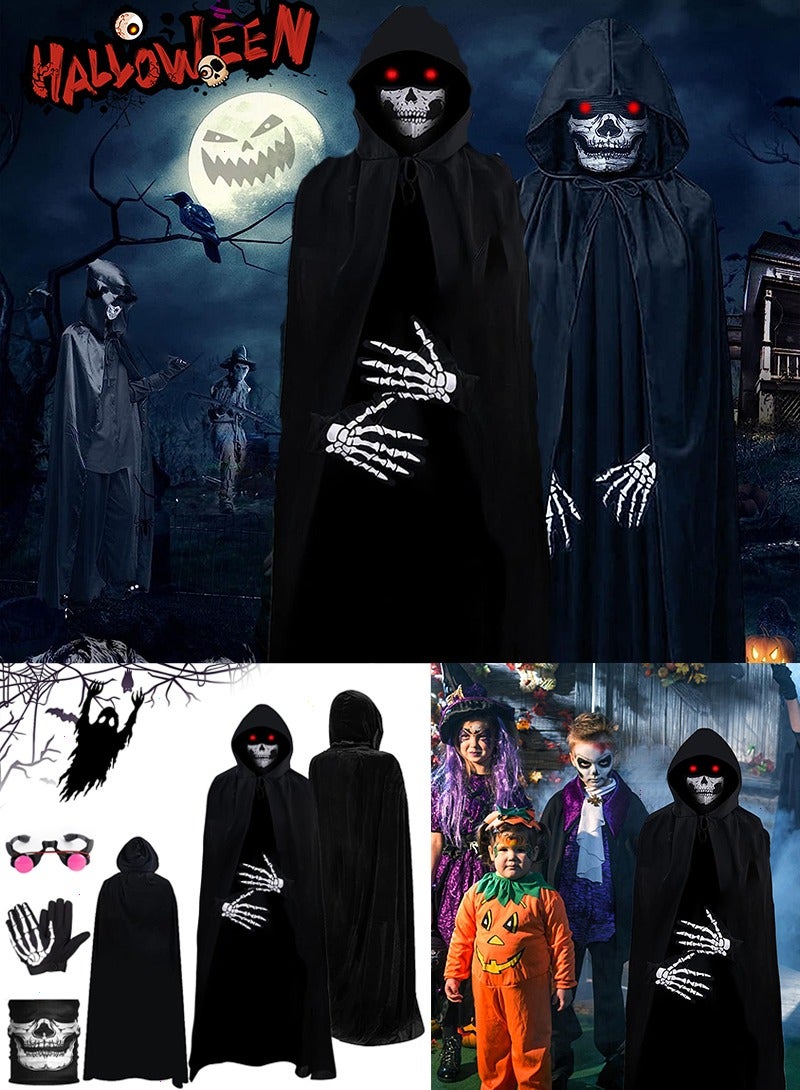 Yoawllty 5 PCS Halloween Costumes, Unisex Costume Set with Black Robe, Luminous Glasses, Gloves, Scythe for Cosplay, Halloween Costume for Halloween Decoration【S(100-110)】 - Image 1