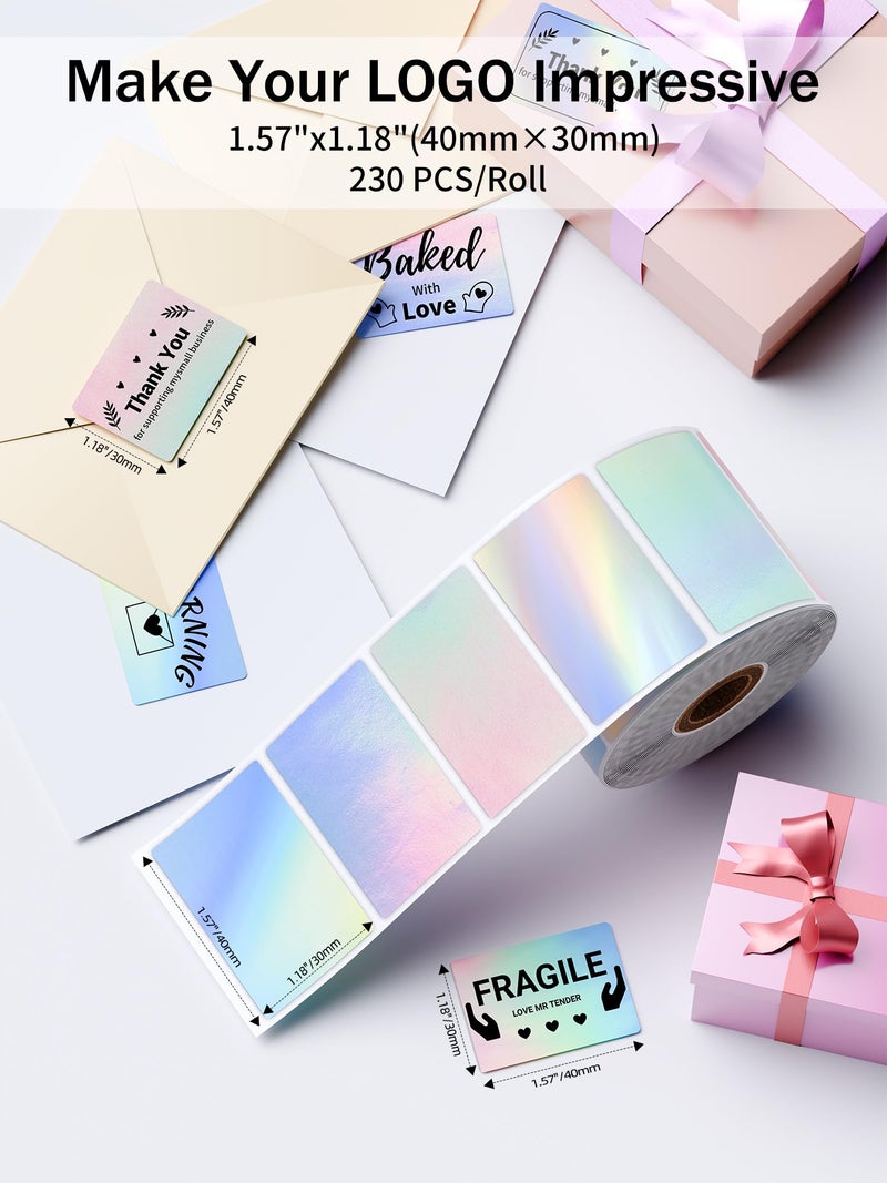 Memoking M110 Label, M100/M220/A42 Thermal Labels - 40x30mm (1.57"x1.18") Holographic Waterproof Sticker Paper Compatible with Phomemo M100 M110 M220 M221 M250 M260 Labels Maker for DIY, Logo, Thanks,Tag - Image 2