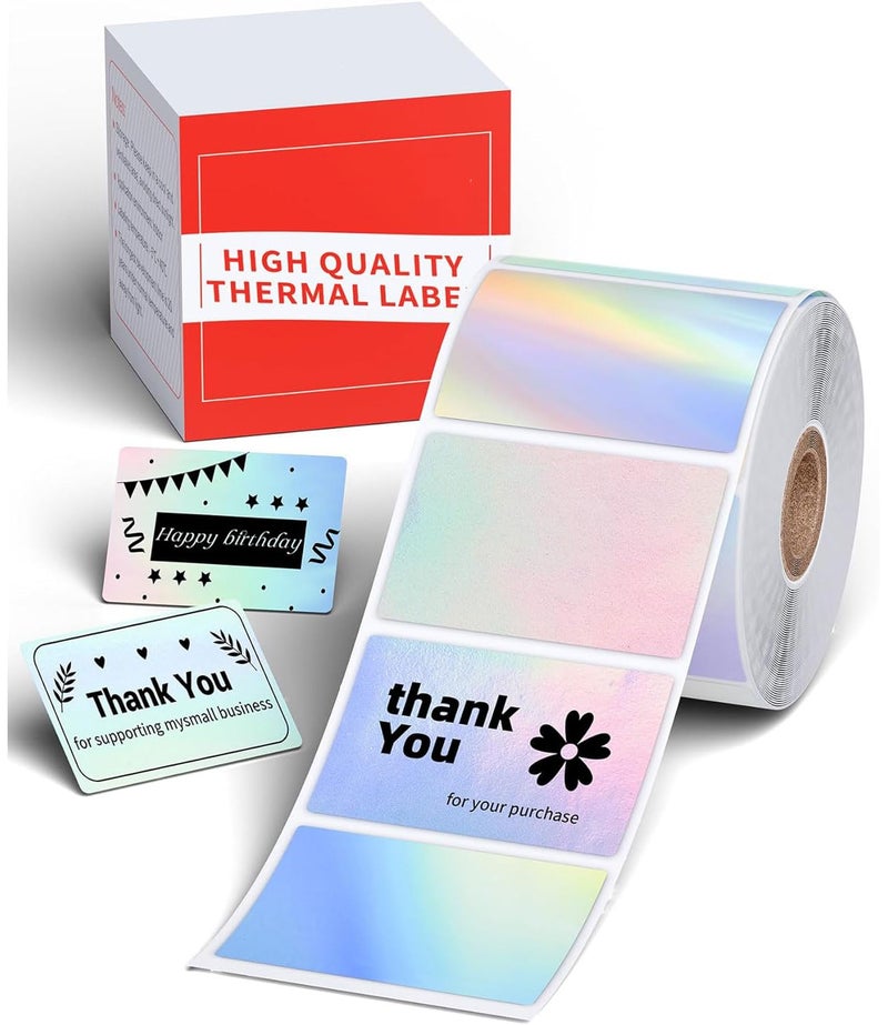 Memoking M110 Label, M100/M220/A42 Thermal Labels - 40x30mm (1.57"x1.18") Holographic Waterproof Sticker Paper Compatible with Phomemo M100 M110 M220 M221 M250 M260 Labels Maker for DIY, Logo, Thanks,Tag - Image 1